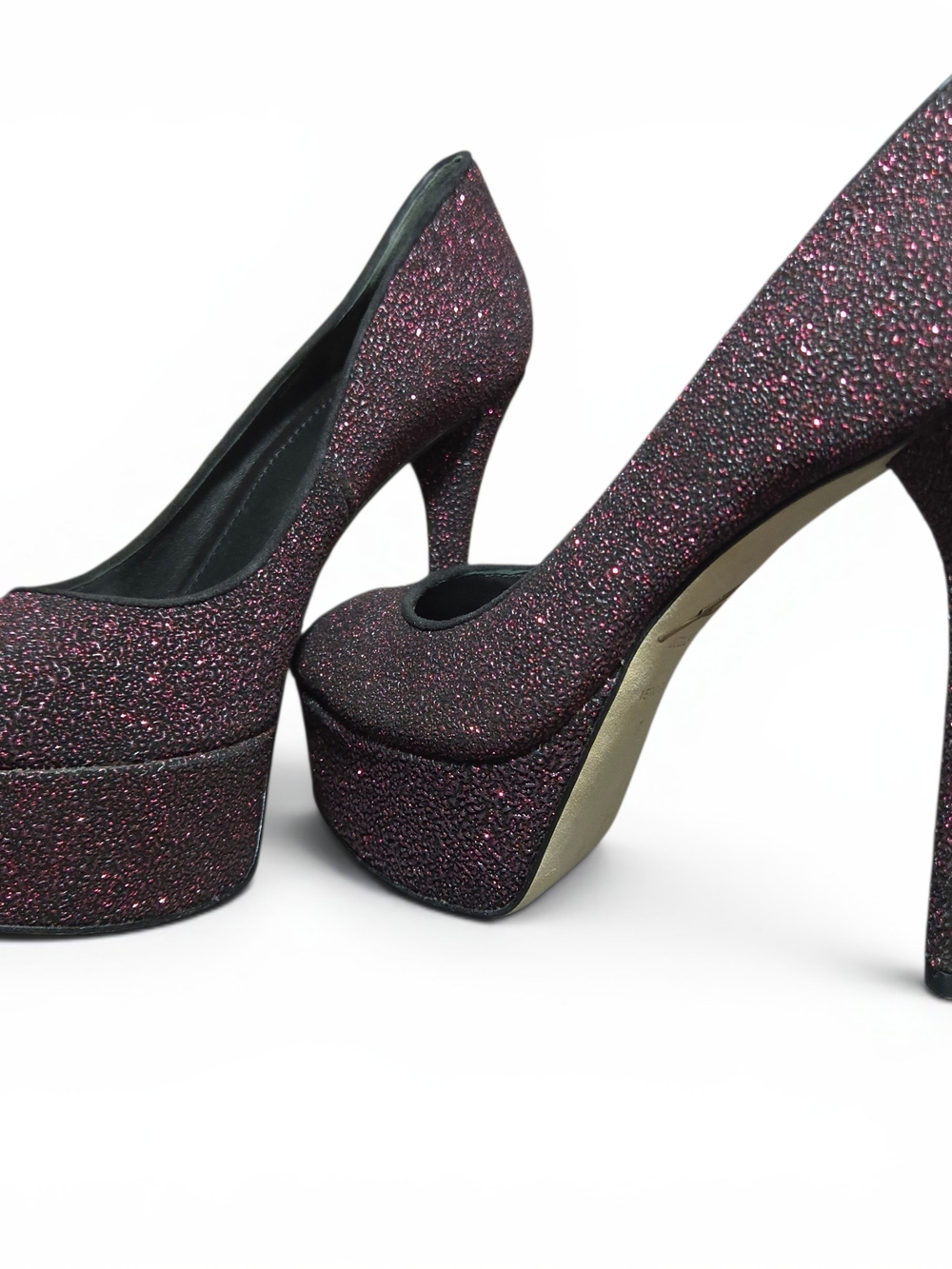 Brian Atwood Bambola Glitter Platform Peep Toe Pumps Size 7 Like New